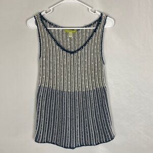 Vintage Sigrid Olsen Blue and White Striped Crochet Sleeveless Top -Size Small